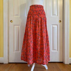 NWT J. Crew Coral Floral Smocked Summer Maxi Skirt Women's Size Small